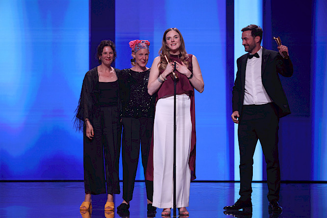 v.l.n.r.: Anna Koch & Julia Lemke (Badabum Duo), Katharina Bergfeld & Martin Heisler (Flare Film) Foto: &copy; Eventpress Fuhr